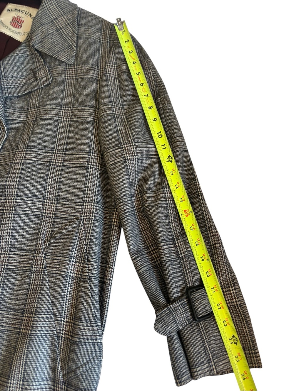 70s Vtg Plaid OverCoat Mens ALPACUNA Famous-Barr Alpaca Wool Blend Approx 46R - Picture 11 of 12